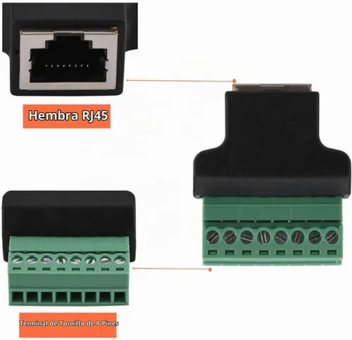 Vista 3 de Bloque de terminales de tornillo hembra 8P8C RJ45 a 8Pin para Cat5