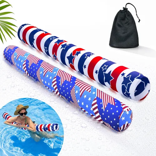 Vista 12 de Fideos inflables para piscina, paquete de 2 de tela suave de secado rápido cubiertos, fideos flotadores grandes para piscina, flotadores premium