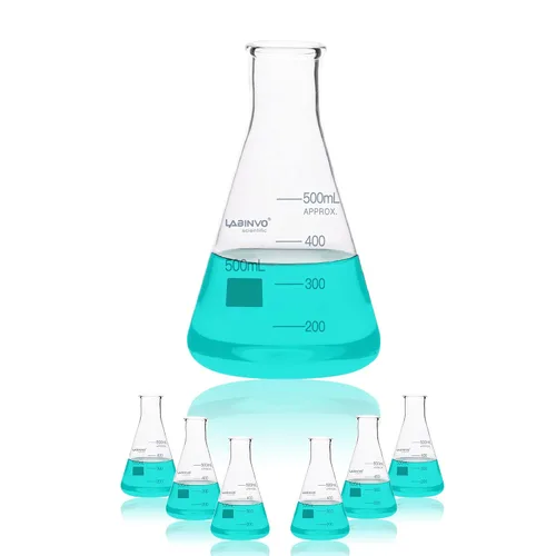 Vista 9 de Frasco Erlenmeyer de vidrio de 33.8 fl oz, frasco cónico graduado de boca estrecha con punto de marcado, juego de 3 frasco de vidrio de borosilicato