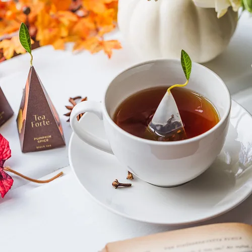 Vista 2 de Tea Forte Juego de iniciación de especias de calabaza, caja de presentación pequeña + taza de café, juego de regalo con infusor de té con taza