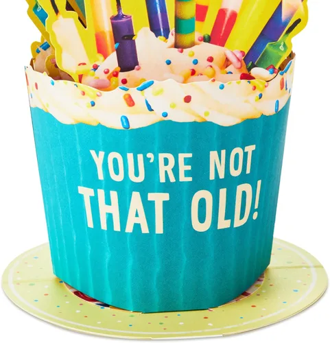 Vista 5 de Hallmark Paper Wonder Shoebox - Divertida tarjeta desplegable para cumpleaños (cupcake, Not That Old)