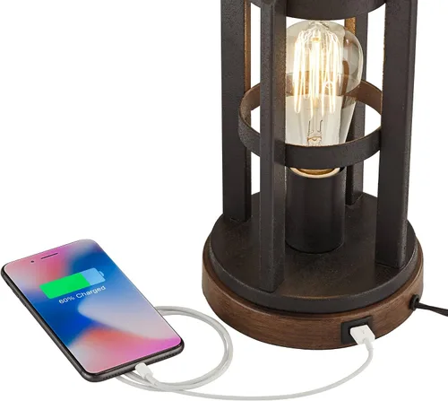 Vista 15 de Franklin Iron Works Lucas - Juego de 2 lámparas de mesa occidentales de 26 pulgadas de alto con puerto de carga USB y luz nocturna, pantalla LED