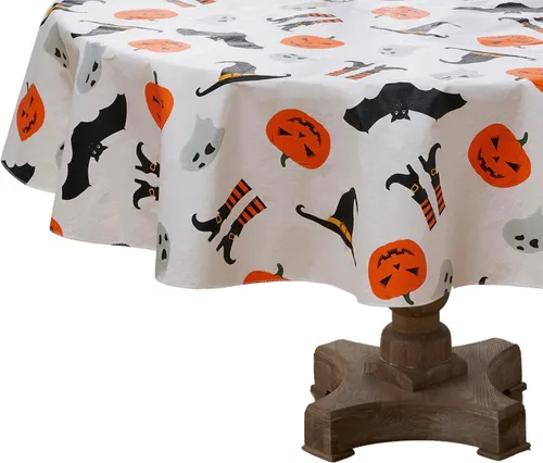 Vista 11 de Serafina Home Mantel de vinilo de Halloween: vinilo PEVA con mantel de respaldo de franela reutilizable (Jack O Lantern, 52 "x 70")