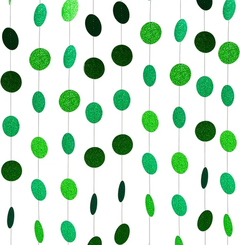 Vista 2 de XIANMU Guirnalda de papel verde con purpurina, círculo, pancarta para fiesta, decoración de fondo para fiesta temática verde, día de San Patricio