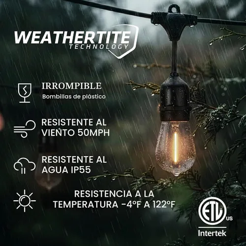 Vista 2 de Brightech Ambience Pro - Guirnalda de luces LED de 105 pies, iluminación de patio de grado comercial de 1 W, impermeable para exteriores