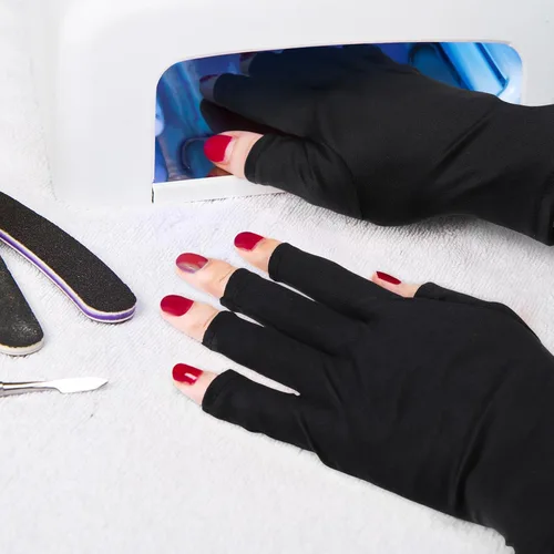 Vista 6 de Syhood 3 pares de guantes de luz UV para lámpara de uñas de gel, guantes de manicura, guantes anti UV sin dedos, protegen las manos de la lámpara