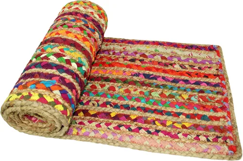 Vista 3 de COTTON CRAFT Camino de mesa de yute Chindi – Mesita reversible trenzada tejida a mano – Verano Otoño Cosecha Vacaciones Festivas Fiesta Boho Rural