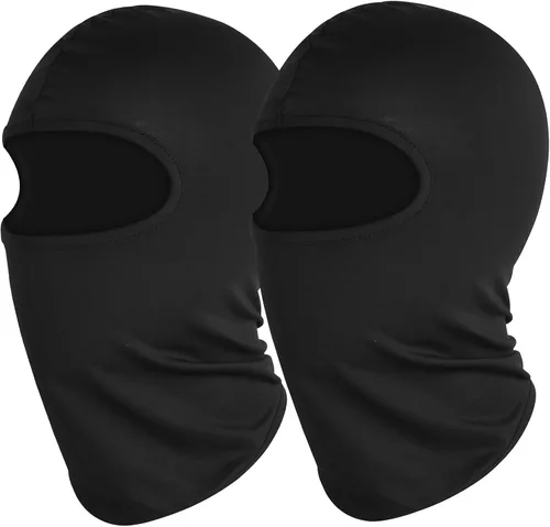 Vista 6 de WLLHYF Máscara de esquí para motocicleta, 2 unidades, pasamontañas negro, cobertura para el cuello, máscara de cara completa, ajustable, resistente