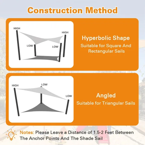 Vista 8 de Artpuch Parasol para el sol, 10 x 16 pies, rectangular, gris claro, borde curvo, tela de grado comercial de 6.53 oz/m² de polietileno de alta