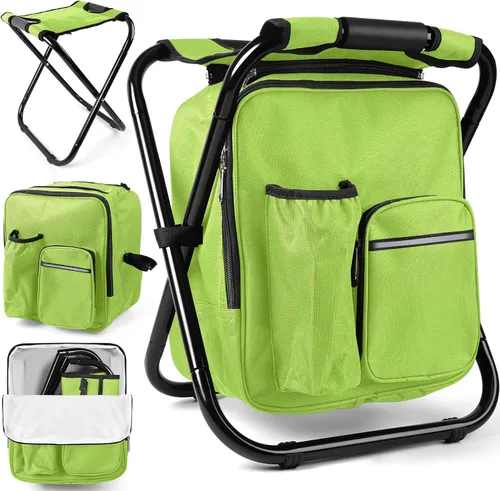 Vista 26 de Kikerike Mochila plegable con aislamiento, silla plegable para camping, caza, pesca, multifunción con bolsillo frontal y bolsillo para botella