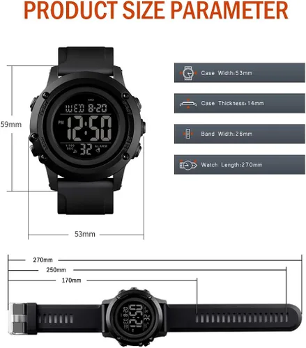 Vista 5 de Reloj digital deportivo para hombre, esfera grande, impermeable, con cronómetro, alarma, luz LED trasera