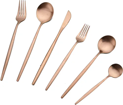 Vista 11 de Juego de cubiertos de acero inoxidable de 36 piezas con acabado satinado y mango plano, juego de utensilios de cocina para 6, incluye cuchara