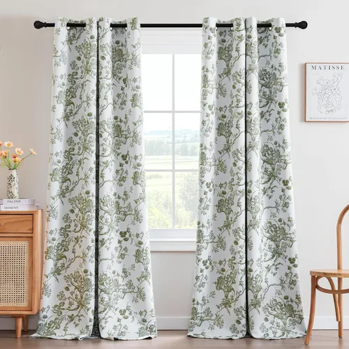Vista 11 de H.VERSAILTEX - Cortinas opacas de 63 pulgadas de largo, juego de 2 paneles, estampado floral, cortinas de estilo campestre para sala de estar