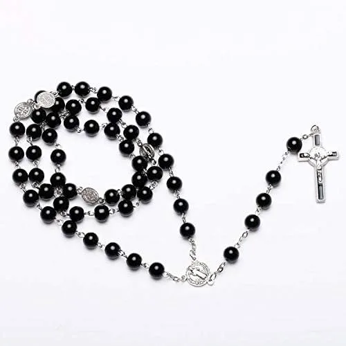Vista 4 de Rnivida Collar de cuentas de rosario con crucifijo de Jesús, regalos de oración católica
