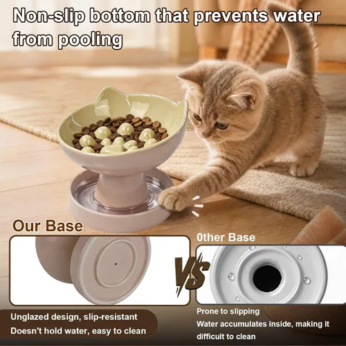 Vista 5 de Cuenco elevado para gatos de alimentador lento, cuenco de cerámica para Rosa
