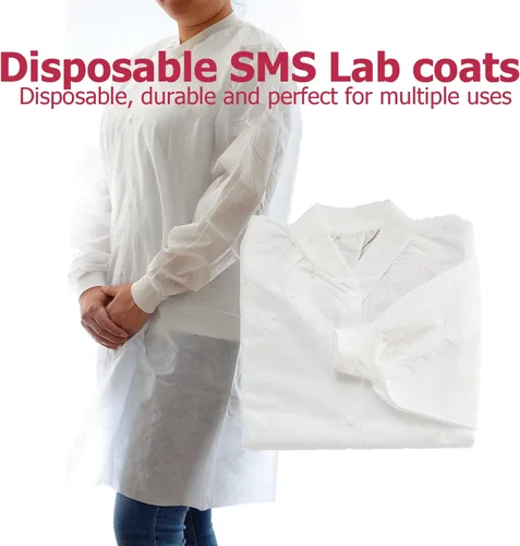 Vista 3 de Dealmed Abrigo de laboratorio SMS desechable, sin bolsillos, blanco