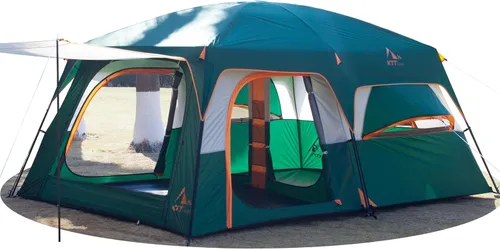 Vista 15 de KTT Extra Large Tent 10-12-14 Person(Style-B),Family Cabin Tents,2 Rooms,3 Doors and 3 Windows with Mesh,Straight Wall,Waterproof,Double Layer,Big