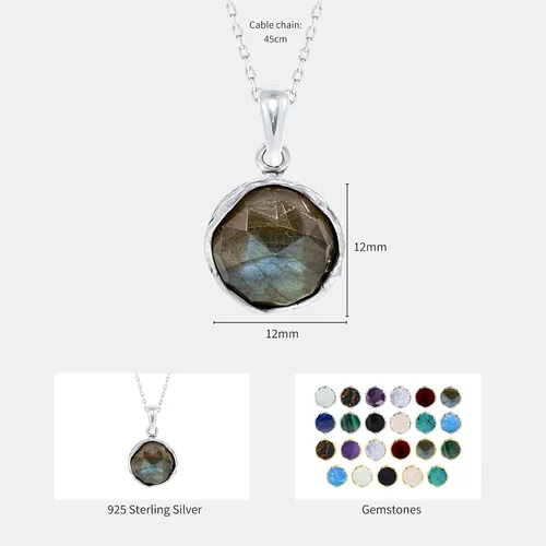 Vista 15 de 925 Sterling Silver Gemstone Necklace Women - Gemstone Pendant Necklace Silver- Birthstone Necklace - Silver Jewelry for Women- Minimalist Jewelry