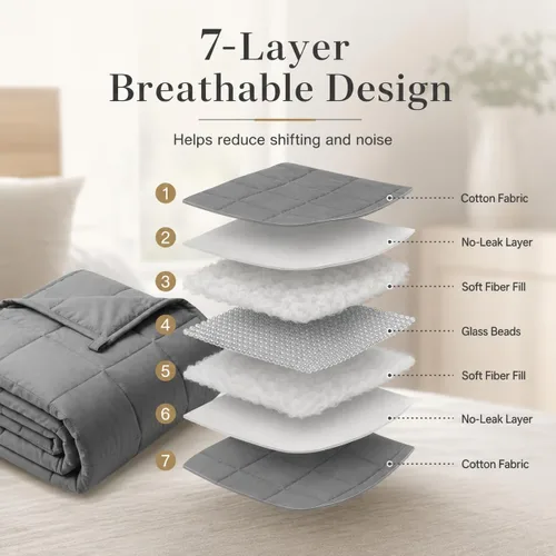 Vista 6 de Gkyet Weighted Blanket for Adults(48" x 72" 15 lbs, Twin Size) Grey Soft Cooling Weighted Blanket with Glass Beads, Breathable All Season Blanket
