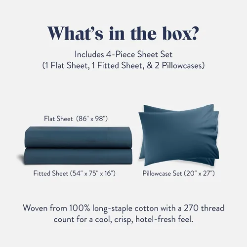 Vista 2 de Brooklinen Juego de sábanas de percal de lujo, 4 piezas, sábanas de cama 100% algodón, 1 sábana bajera y 1 sábana encimera, 2 fundas de almohada