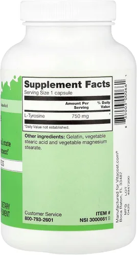 Vista 2 de Vitacost L-tirosina, 750 mg, 180 cápsulas