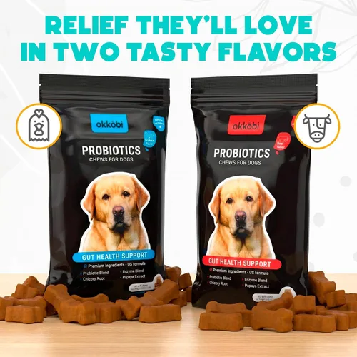 Vista 7 de Probióticos masticables para perros, 60 piezas, apoyo para la salud digestiva e intestinal, masticables probióticos para perros con enzimas e