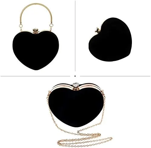 Vista 4 de Goclothod Bolso de mano con forma de corazón para mujer, bolso de hombro de terciopelo