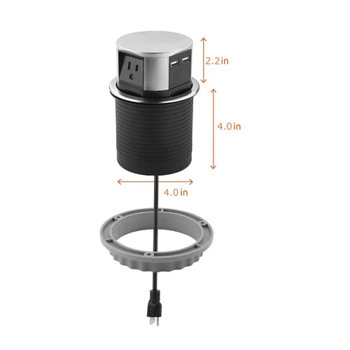 Vista 13 de Link2Home Paquete de 2 enchufes emergentes que ahorran espacio con USB, 3 tomas de corriente de 15 A, 2 puertos USB de 2.4 A de carga rápida