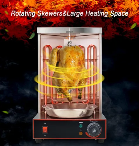 Vista 5 de Li Bai Shawarma - Parrilla vertical eléctrica para kebab, horno asador de giroscopio, asador de carne con 2 tubos de calefacción, cuerpo de acero