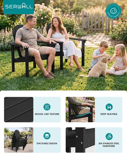 Vista 5 de SERWALL Silla Adirondack moderna apilable, silla de patio al aire libre de HDPE con diseño que ahorra espacio, silla para hoguera para todo
