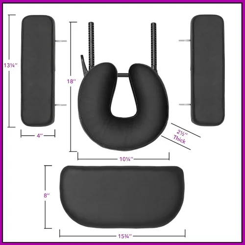 Vista 3 de Saloniture Mesa de masaje profesional portátil ligera de tres pliegues con patas de aluminio, incluye reposacabezas, soporte facial, reposabrazos