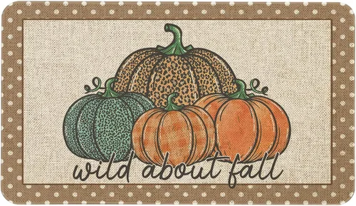 Vista 17 de Mloabuc Felpudo decorativo de otoño naranja con texto divertido de calabaza de bienvenida, tapete para interiores, decoración creativa de temporada
