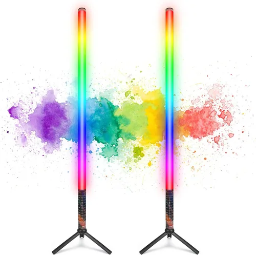 Vista 8 de LUXCEO Paquete de 2 barras de luz de tubo RGB (2.8 pies) con soporte, varilla de luz LED de video alimentada por batería para DJ y fotografía