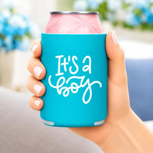 Vista 4 de Pink Palm Co. IT'S A BOY - Juego de enfriadores de latas – Fundas para baby shower y revelación de género – Enfriadores de latas de cerveza