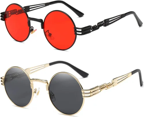 Vista 21 de Dollger Gafas de sol redondas Steampunk con marco de metal