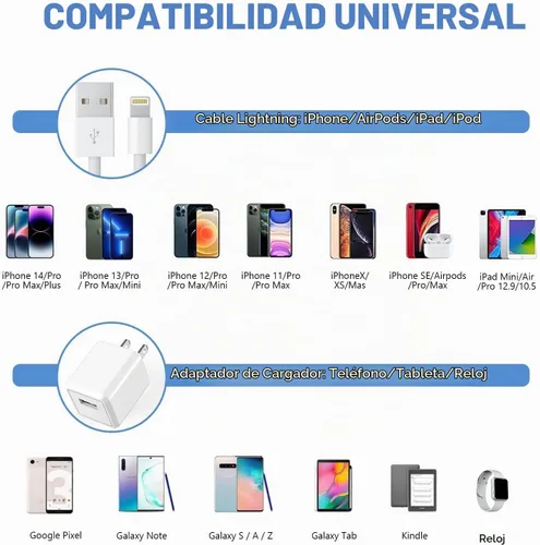 Vista 4 de Cargador de iPhone, [Certificado MFi de Apple] i Cargador de teléfono, paquete de 2 cables Lightning de 3 pies, cable de carga para teléfono