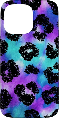 Vista 21 de iPhone 16 Purple Turquoise Black Leopard Tie Dye Print Cheetah Pattern Case