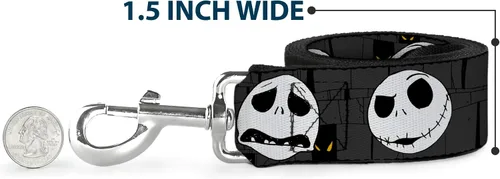 Vista 6 de Buckle-Down Correa para mascotas, NBC Jack Expressions/Halloween Elements gris, 4 pies de largo, 1.5 pulgadas de ancho