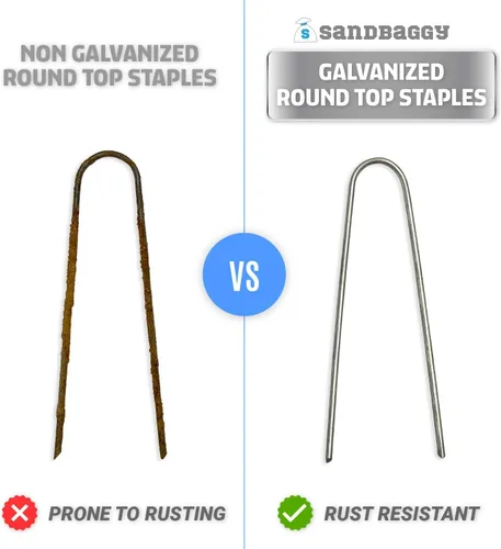 Vista 3 de Sandbaggy 100 grapas de paisaje de 6 pulgadas ~ SOD Staples Garden Stakes Round Pins