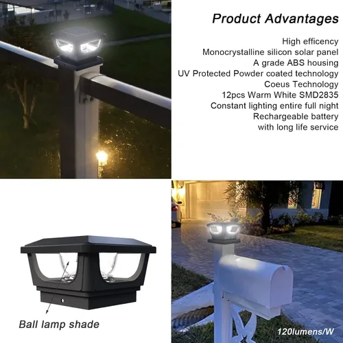 Vista 9 de Luces solares para postes de metal de 3 x 3 pulgadas y valla de vinilo de madera de 4 x 4, paquete de 2 – IP65 impermeable, brillante 120 lúmenes