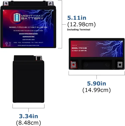 Vista 2 de Mighty Max Battery YTX12-BS 12V 10Ah Batería de repuesto para UB-YTX12-BS