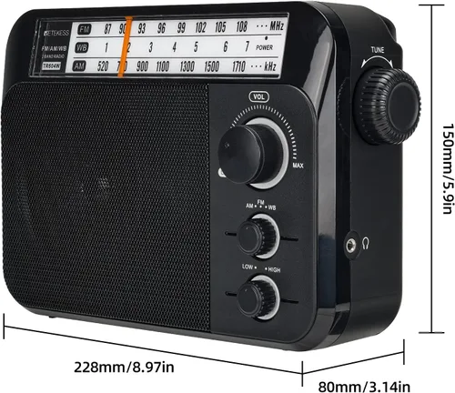 Vista 9 de Retekess TR604W AM FM NOAA Radio, Radios meteorológicas de emergencia portátiles con la mejor recepción, alimentadas por AC o batería D, con esfera