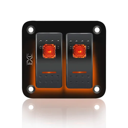 Vista 14 de FXC Interruptor basculante Panel de aluminio 2 Gang Interruptores de palanca Dash 5 Pin ON/OFF 2 LED retroiluminado para barco coche azul marino