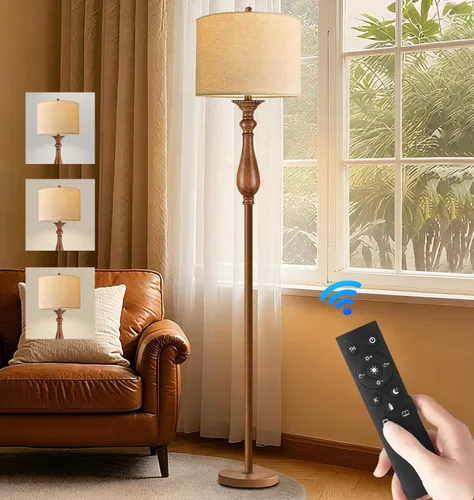 Vista 10 de Lámparas de pie doradas para sala de estar, dormitorio, lámpara de pie de cristal con control remoto y pantalla rosa, lámpara de pie regulable