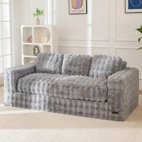 Vista 18 de MAXYOYO Sofá de 3 plazas para sala de estar, sofá sin hueso, cómodo puf con burbujas para apartamento, no necesita montaje, color beige