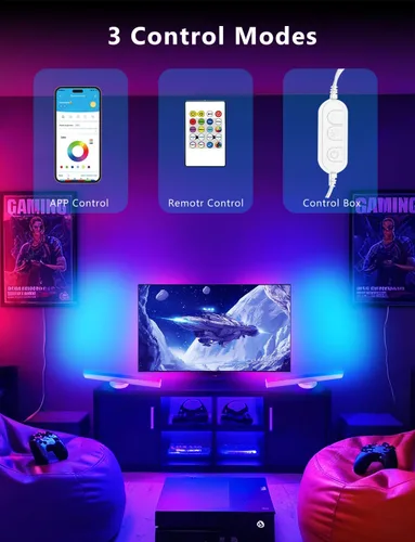 Vista 5 de Barra de luz RGB, barras de luz de juego con múltiples opciones de colocación, luces de juego LED inteligentes con sincronización de música y modos