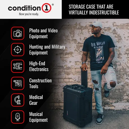 Vista 4 de Condition 1 Funda de viaje rígida impermeable de 31 pulgadas XL con ruedas, espuma y asa, de plástico portátil con bloqueo para cámara, electrónica