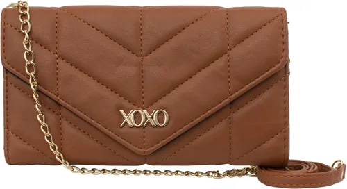 Vista 2 de XOXO Cartera pequeña de cuero vegano con correa cruzada de cadena para mujer, Coñac