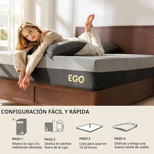 Vista 5 de EGOHOME - Colchón de espuma viscoelástica individual de 10 pulgadas para dolor de espalda, cama de gel de cobre refrescante en una caja, espuma
