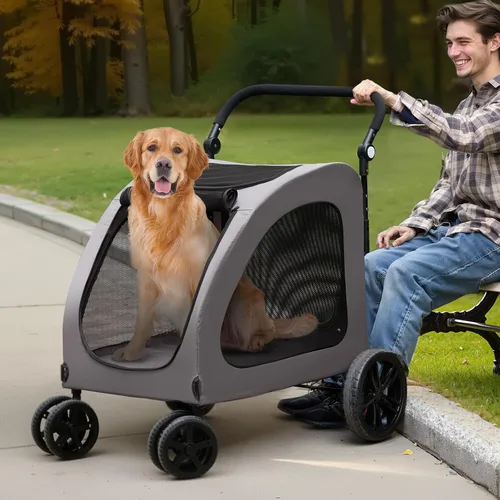 Vista 8 de VEVOR Cochecito para Mascotas, Transportador de Perros de 4 Ruedas con Frenos, Capacidad de Peso de 160 libras, Cochecitos de Viaje Portátiles